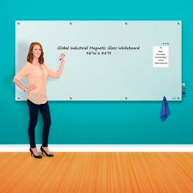 Global Industrial 695469 Global Industrial™ Magnetic Glass Whiteboard, 96"W x 48"H image.