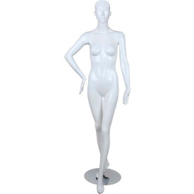 Amko Displays Llc BELLA1 Female Mannequin - Right Arm on Hip, Left Leg Forward - Gloss Finish, White image.