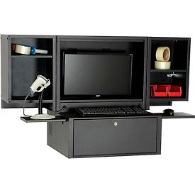 Global Industrial 695428BK Global Industrial™ Countertop Fold-Out Computer Cabinet, Black image.
