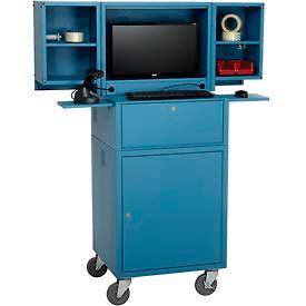 Global Industrial 695429BL Global Industrial™ Mobile Fold-Out Computer Cabinet, Blue, Unassembled image.