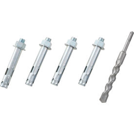 Global Industrial 320743 Global Industrial™ Set Of 4 Sleeve Anchors (3/4" x 4-1/4") With 1 Drill Bit (3/4" x 8") image.