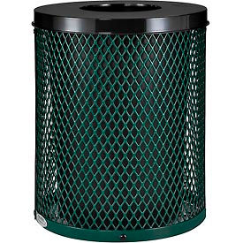 Global Industrial 261924GN Global Industrial™ Outdoor Diamond Steel Trash Can With Flat Lid, 36 Gallon, Green image.
