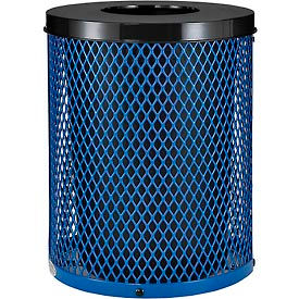 Global Industrial 261924BL Global Industrial™ Outdoor Diamond Steel Trash Can With Flat Lid, 36 Gallon, Blue image.