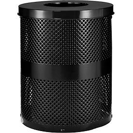 Global Industrial 261925BK Global Industrial™ Outdoor Perforated Steel Trash Can With Flat Lid, 36 Gallon, Black image.