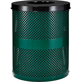 Global Industrial 261925GN Global Industrial™ Outdoor Perforated Steel Trash Can With Flat Lid, 36 Gallon, Green image.