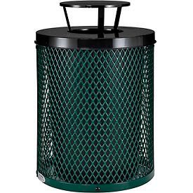 Global Industrial 261926GN Global Industrial™ Outdoor Diamond Steel Trash Can With Rain Bonnet Lid, 36 Gallon, Green image.