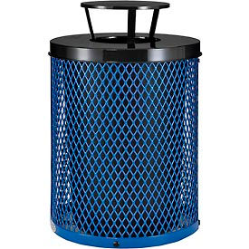 Global Industrial 261926BL Global Industrial™ Outdoor Diamond Steel Trash Can With Rain Bonnet Lid, 36 Gallon, Blue image.