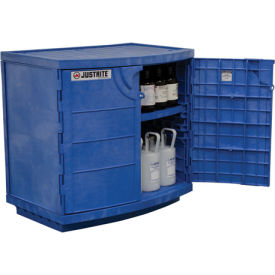 Justrite Safety Group 24180 Blue Poly Corrosive/Acid Cabinet, Capacity Thirty-Six 2-1/2-L Bottles, Two-Door image.