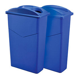 Global Industrial 261937 Global Industrial™ Recycling System For Paper/Bottles & Cans, 46 Gallon, Blue image.