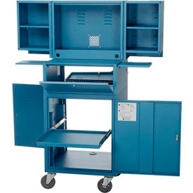 Global Industrial 695429BLA Global Industrial™ Mobile Fold-Out Computer Cabinet, Blue, Assembled image.