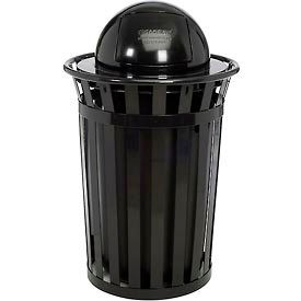 Global Industrial 261944BK Global Industrial™ Outdoor Slatted Steel Trash Can With Dome Lid, 36 Gallon, Black image.