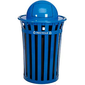 Global Industrial 261946BL Global Industrial™ Outdoor Slatted Recycling Can w/Dome Lid, 36 Gallon, Blue image.