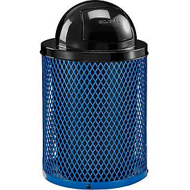 Global Industrial 261948BL Global Industrial™ Outdoor Steel Diamond Trash Can With Dome Lid, 36 Gallon, Blue image.