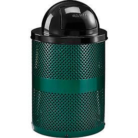 Global Industrial 261949GN Global Industrial™ Outdoor Perforated Steel Trash Can With Dome Lid, 36 Gallon, Green image.