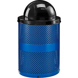 Global Industrial 261949BL Global Industrial™ Outdoor Perforated Steel Trash Can With Dome Lid, 36 Gallon, Blue image.