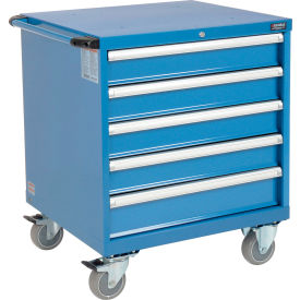 Global Industrial 298447BL Global Industrial™ Mobile Modular Drawer Cabinet, 5 Drawers, w/Lock, 30"Wx27"Dx37"H, Blue image.