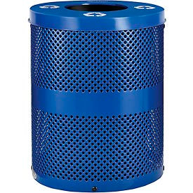 Global Industrial 261959BL Global Industrial™ Outdoor Perforated Steel Recycling Can w/Flat Lid, 36 Gallon, Blue image.