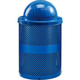Global Industrial 261963BL Global Industrial™ Outdoor Perforated Steel Recycling Can w/Dome Lid, 36 Gallon, Blue image.