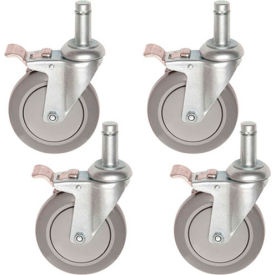 Global Industrial 800282 Stem Casters Set of (4) 5 Inch Polyurethane Wheels, All 4 with Brakes, 1200 Lb. Cap.  image.