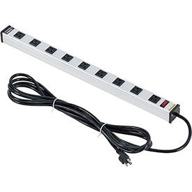 Global Industrial 500886 Global Industrial™ Power Strip, 9 Outlets, 15A, 25"L, 15 Cord image.