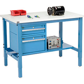 Global Industrial 319281BL Global Industrial™ 48"W x 30"D Production Workbench - ESD Square Edge - Drawers & Shelf - Blue image.