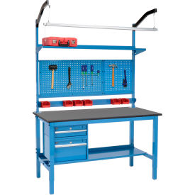 Global Industrial 319316BL Global Industrial™ 60 x 30 Production Workbench - Phenolic Safety Edge Complete Bench - Blue image.