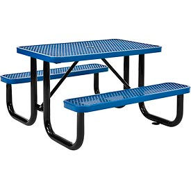 Global Industrial 695485BL Global Industrial™ 4 Rectangular Picnic Table, Expanded Metal, Blue image.