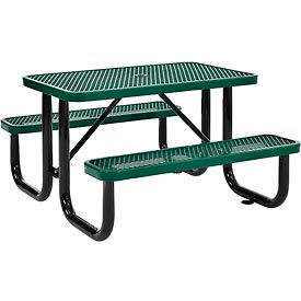 Global Industrial 695485GN Global Industrial™ 4 Rectangular Picnic Table, Expanded Metal, Green image.