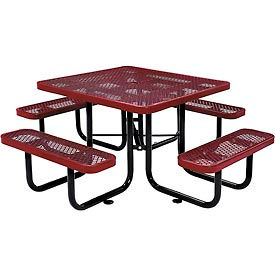 Global Industrial 277151RD Global Industrial™ 46" Square Picnic Table, Expanded Metal, Red image.