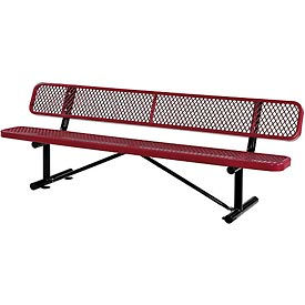 Global Industrial 277155RD Global Industrial™ 8 Outdoor Steel Bench w/ Backrest, Expanded Metal, Red image.