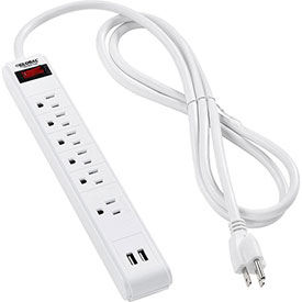 Global Industrial 501619 Global Industrial™ Surge Protected Power Strip W/USB Ports, 5+1 Outlets, 15A,900 Joules,6 Cord image.