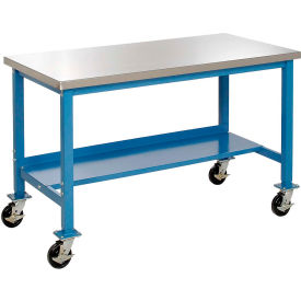 Global Industrial 319361BL Global Industrial™ Mobile Production Workbench w/ Stainless Steel Top, 48"W x 30"D, Blue image.