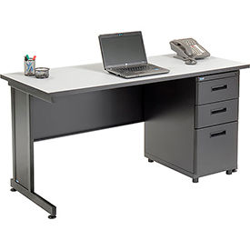Global Industrial 670073GY Interion® Office Desk With 3 Drawers, 60"W x 24"D - Gray image.