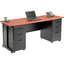 Global Industrial 670076CH Interion® Office Desk with 6 drawers - 72" x 24" - Cherry image.