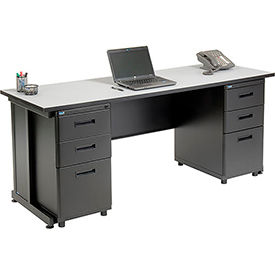 Global Industrial 670076GY Interion® Office Desk with 6 drawers - 72" x 24" - Gray image.