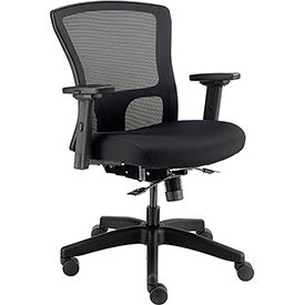 Global Industrial 695487 Interion® 24 Hour Mesh Back Chair w/ Mid Back & Adjustable Arms, Fabric, Black image.