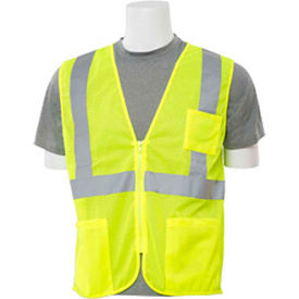 Erb Industries Inc 61646 Aware Wear® ANSI Class 2 Economy Mesh Safety Vest, Zip Front & Pockets, Type R, Lime, Size S image.