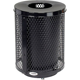 Global Industrial 261924BKD Global Industrial™ Outdoor Diamond Steel Trash Can With Flat Lid & Base, 36 Gallon, Black image.