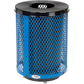 Global Industrial 261924BLD Global Industrial™ Outdoor Diamond Steel Trash Can With Flat Lid & Base, 36 Gallon, Blue image.