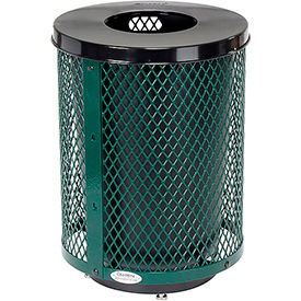 Global Industrial 261924GND Global Industrial™ Outdoor Diamond Steel Trash Can With Flat Lid & Base, 36 Gallon, Green image.
