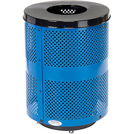 Global Industrial 261925BLD Global Industrial™ Outdoor Perforated Steel Trash Can With Flat Lid & Base, 36 Gallon, Blue image.