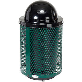 Global Industrial 261948GND Global Industrial™ Outdoor Diamond Steel Trash Can With Dome Lid & Base, 36 Gallon, Green image.