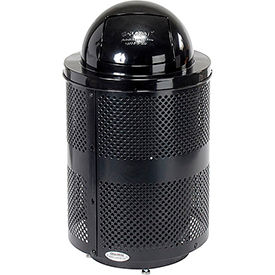 Global Industrial 261949BKD Global Industrial™ Outdoor Perforated Steel Trash Can With Dome Lid & Base, 36 Gallon, Black image.