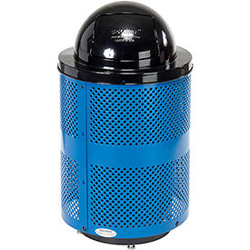 Global Industrial 261949BLD Global Industrial™ Outdoor Perforated Steel Trash Can With Dome Lid & Base, 36 Gallon, Blue image.