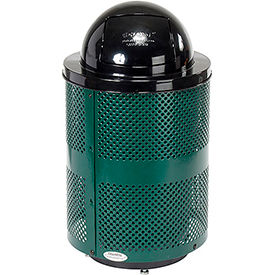 Global Industrial 261949GND Global Industrial™ Outdoor Perforated Steel Trash Can With Dome Lid & Base, 36 Gallon, Green image.