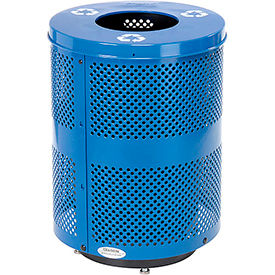 Global Industrial 261925RBLD Global Industrial™ Outdoor Perforated Steel Recycling Can With Flat Lid & Base, 36 Gallon, Blue image.