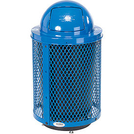 Global Industrial 261948RBLD Global Industrial™ Outdoor Diamond Steel Recycling Can With Dome Lid & Base, 36 Gallon, Blue image.