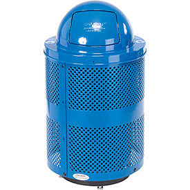 Global Industrial 261949RBLD Global Industrial™ Outdoor Perforated Steel Recycling Can With Dome Lid & Base, 36 Gallon, Blue image.