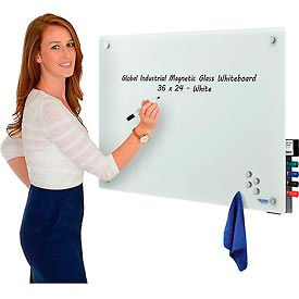 Global Industrial 695497 Global Industrial™ Magnetic Glass Whiteboard, 36"W x 24"H image.