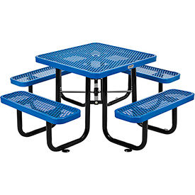 Global Industrial 695501BL Global Industrial™ 36" Square Picnic Table, Expanded Metal, Blue image.